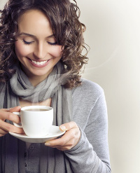 Girl with Great Teeth & Dental Health Drinking Tea